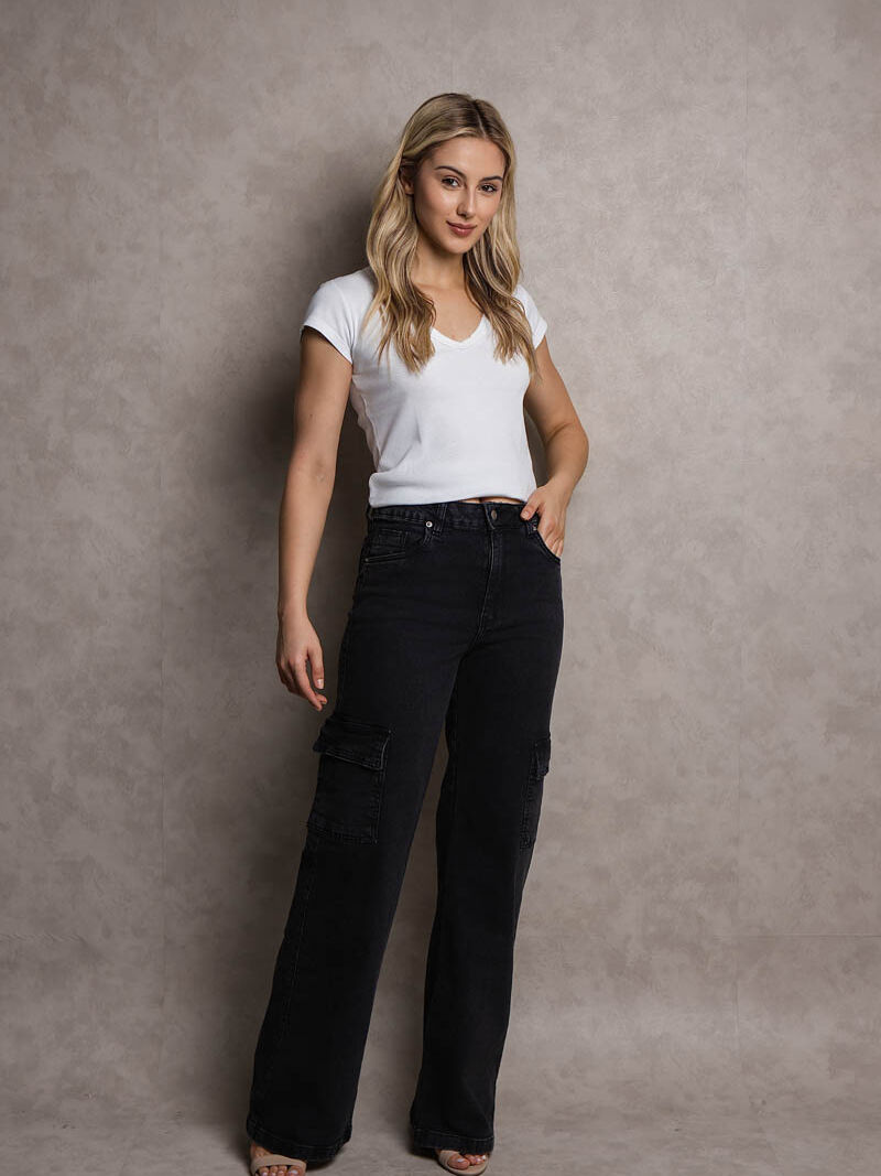 wide leg cargo black marmorizada