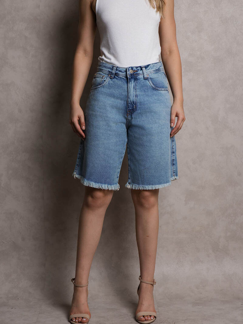 jorts jeans barra a fio marmorizado